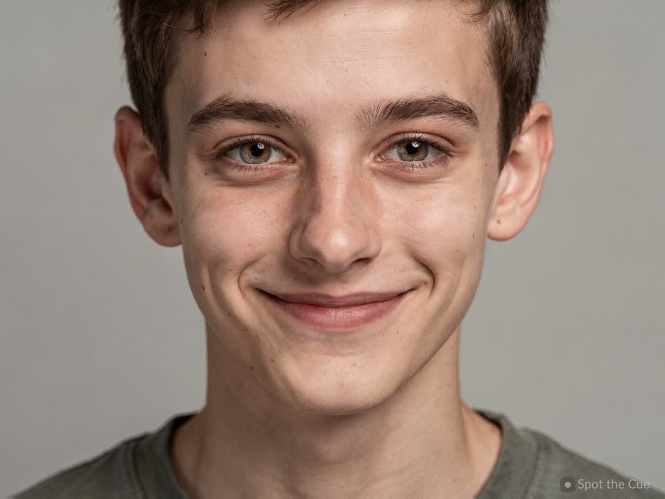 An AI-generated teen face for the practice question.