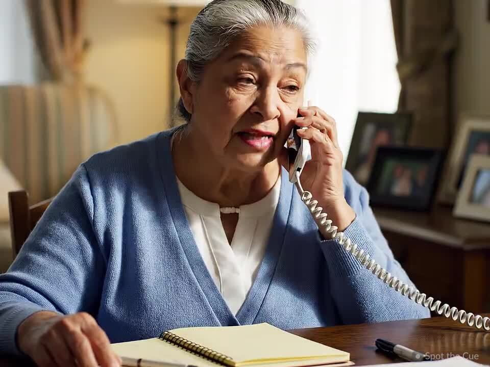 A person making a phone call at a desk.
